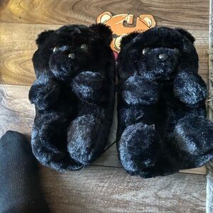 Black Bear Plush Slippers